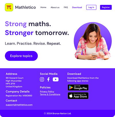 Mathletico Maths App: on-boarding website page aesthetic app branding coming soon logo on boarding ui ux website