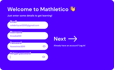 Mathletico Maths App: sign-up website page aesthetic app branding coming soon login logo ui ux website