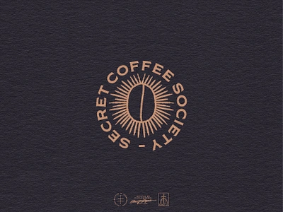 Secret Coffee Society Badge Logo antique badge bean brand design brand identity branding branding design cafe coffee emblem hand drawn identity design logo logo design logodesign minimal retro simple vintage visual identity