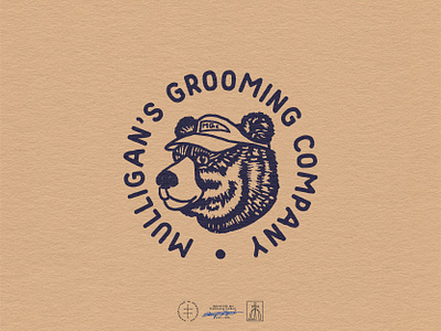 Mulligan's Grooming Co. Badge Logo animal badge bear brand design brand identity branding branding design circular emblem face hand drawn head identity design logo logo design mascot mascot logo retro vintage visual identity