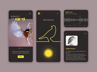 Identify Bird app bird branding design ui yellow