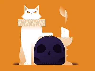 Cats Exhibition in Lyon candle cat chaos character colors death destruction fire flat illustration minimal minimalist skull smoke still life