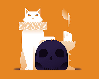 Cats Exhibition in Lyon candle cat chaos character colors death destruction fire flat illustration minimal minimalist skull smoke still life