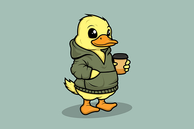 Cute Duck Mascot Cartoon Vector Style art brand branding bussiness cartoon child coffee cup cute design duck graphic design hoodie illustration jacket logo mascot sticker vector workspace