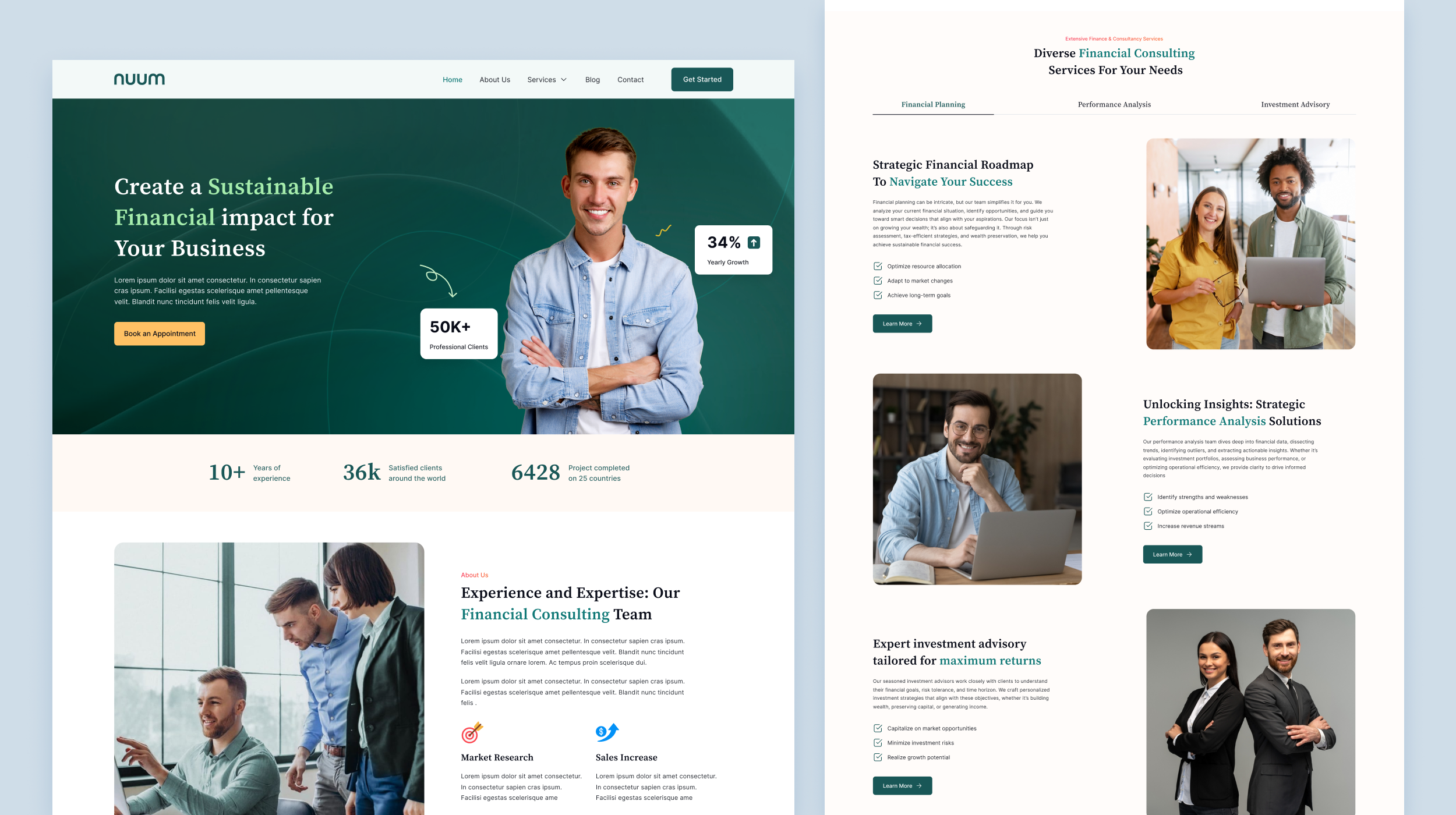 Nuum - Finance & Consultancy Agency website agency agent business consultancy consultation expertise figma finance firm landing page ui uiux uiuxdesign ux website