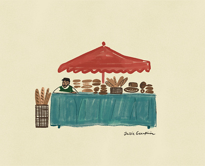 Bread Market Man bakery bakery illustration baquette bread bread illustration character illustration childrens doodles childrens illustration doodle doodle illustration europe farmers market french market london pastries playful illustration