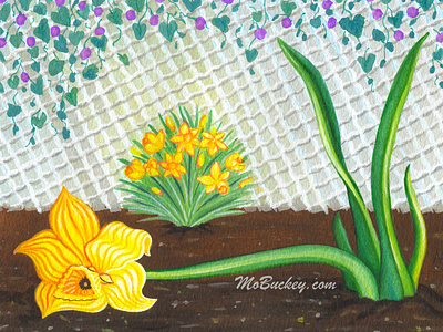 Lazy Daffodil | Gouache Paint Illustration art art prints artist artwork commission daffodil flower flowers freelance garden gouache illustration illustrator nature paint painting plants spring wall art watercolor