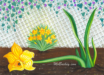 Lazy Daffodil | Gouache Paint Illustration art art prints artist artwork commission daffodil flower flowers freelance garden gouache illustration illustrator nature paint painting plants spring wall art watercolor