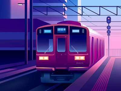 Tokyo wandering country futur illustration japan light metro neon retro station sunset tokyo train