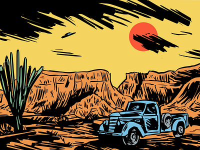 Unknown Mystery comic book desert digital ink old truck sketch ufo