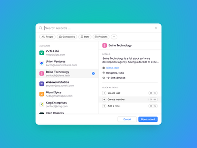 Search UI | Web App app contact design minimal open pop up record search ui web