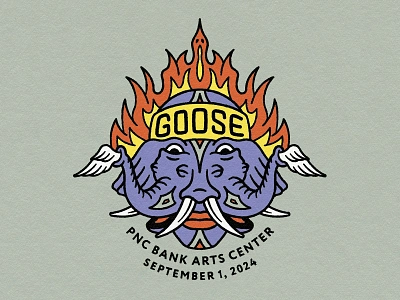 goose @ holmdel alive band bird elephant engage face fire flame flight goose heady ignite intense jam merch print tusk