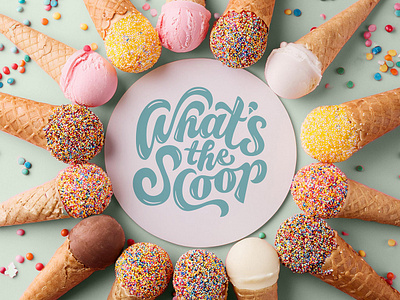 What's the Scoop brand identity hand lettering ice cream brand ice cream branding lettering logo design package design