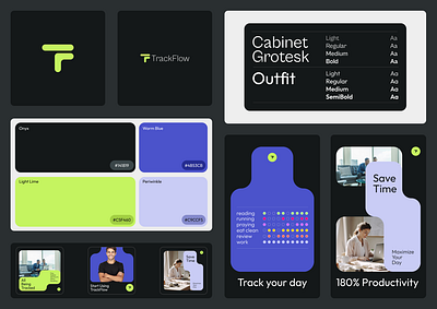 TrackFlow - Visual Identity app brand brand colors brand identity branding cool colors design graphic design illustration instagram design instagram post instagram story logo minimalistic social media social media design typography ui uiux visual identity