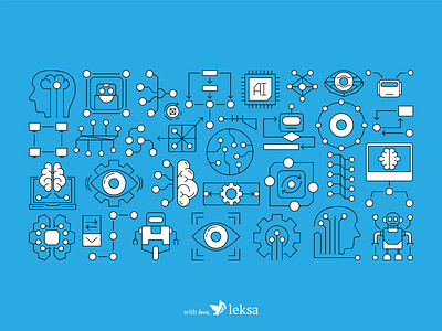 Machine learning and AI. Set of modern vector illustrations. ai design of icons ai graphic design icon sale illustraions illustrator ukraine line art logo machine technology robot set of icons technology ui ukraine designer ux icon set vector vector design vector illustration vector minimalistic icons