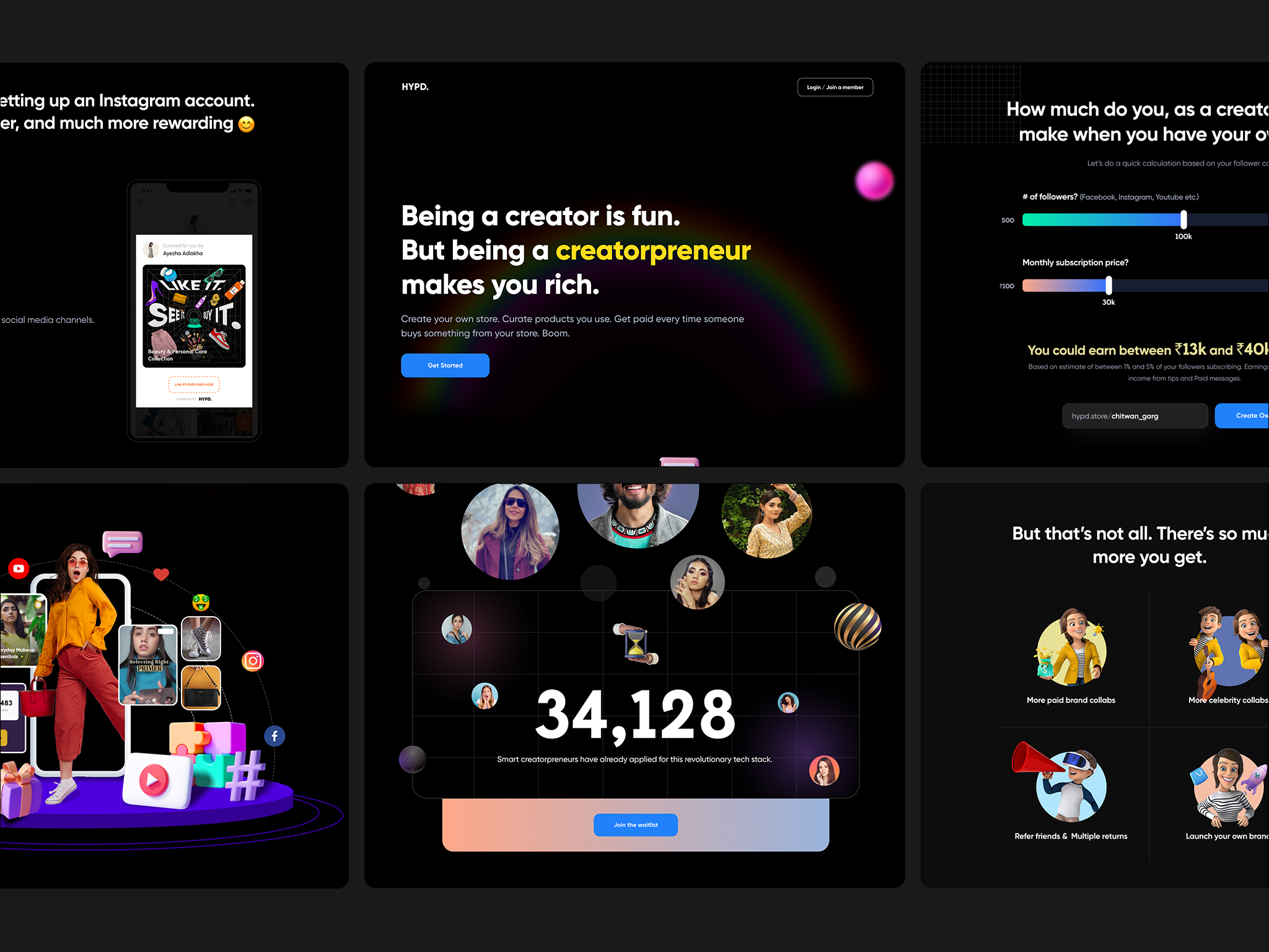 Hypd - Creator Store Landing Page creative dark theme design illustration interface landing page modern uiux website