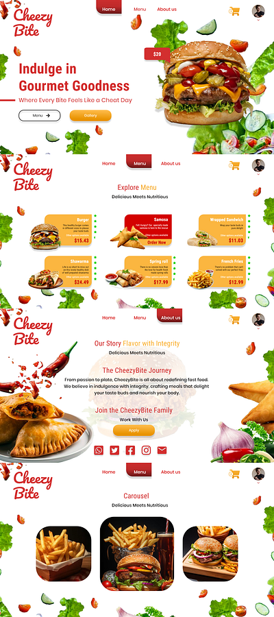 CheezyBite - Gourmet Food Website UI/UX Design adobe xd design food ui ux web design