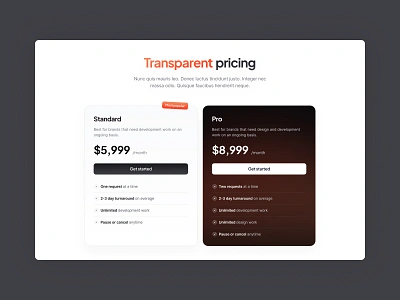 Pricing section for design and development subscription agency app design graphic design typography ui ux