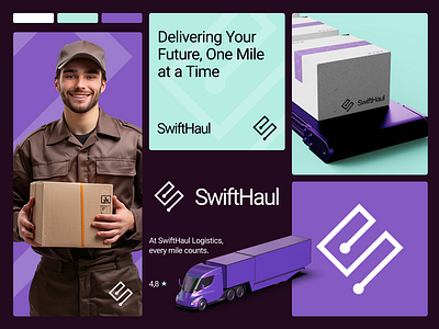 SwiftHaul 🚛 boxes branding courier delivery branding logistics branding logistics logo logo logo design purple logo