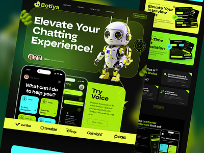 AI Chatbot Landing Page ai chatbot ai solutions ai technology app design chatbot design conversion optimization digital experience interaction design landing product website real time translation responsive design user centered design user interface ux design visual content voice recognition web design web development website design