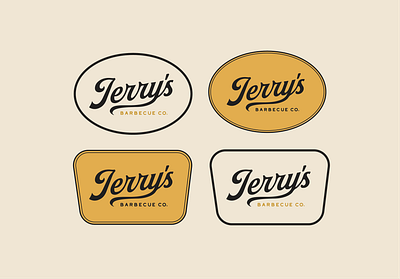 Jerry's Barbecue Co. Patches barbecue branding cursive design identity jerrys logo patches vintage yellow