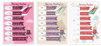 Morning Routine before school for children (girl) Vector beontime children design girl graphic design illustration kids kidsposter schedule typography vector vectorillustrations