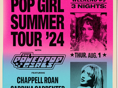 Pop Girl Summer Tour Poster band poster chappell roan charli xcx colby poster concert art concert poster design graphic design music artist pop girl summer pop music pop singer poster design sabrina carpenter vintage poster