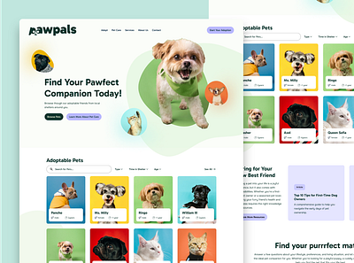 UI Landing page for Pet Adoption adoption branding cards design dog dog adoption friendly graphic design illustration layout logo paws pet adoption pets profile cards ui ui designer vector