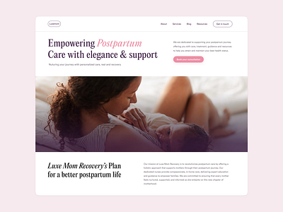 Luxemom Recovery Landing page baby care consultation design guidance health healthcare landing page luxe luxury mom recovery ui website women