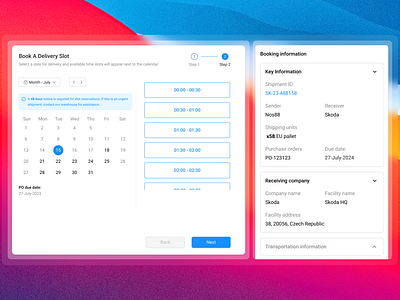 Booking Portal booking branding calendar case study graphic design information logistic logistics logo notice portal time timeslot transport ui