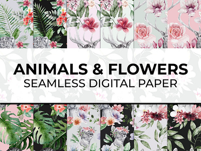 Animals & Flowers Digital Paper animal animal flower animal flower digital paper digital paper flower