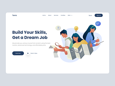 Course Illustration Landing Page academy boot camp course e learning education elearning illustration landing page mobile online saas school study ui ux website