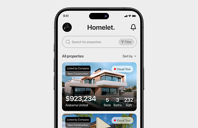 Real estate mobile app home screen app design figma mobile mobile app real estate ui uiux ux