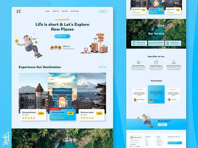 Travel Web Exploration - Landing Page 3d animation branding clean design destination apps graphic design illustration landing page logo mobile motion graphics travel typography ui ux vacation web web design website