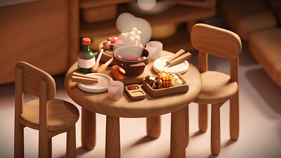 Room with K-BBQ 3d blender illustration