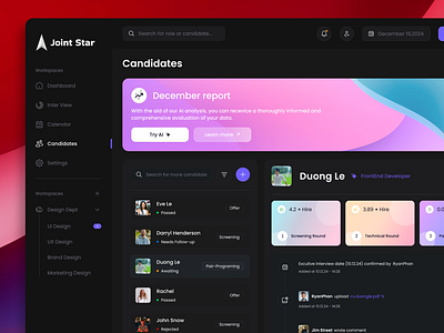 Dashboard - Joint Star Interview - Dark mode ui