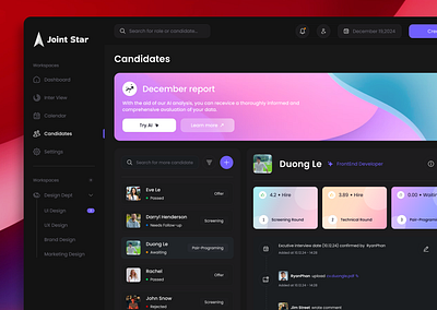 Dashboard - Joint Star Interview - Dark mode ui