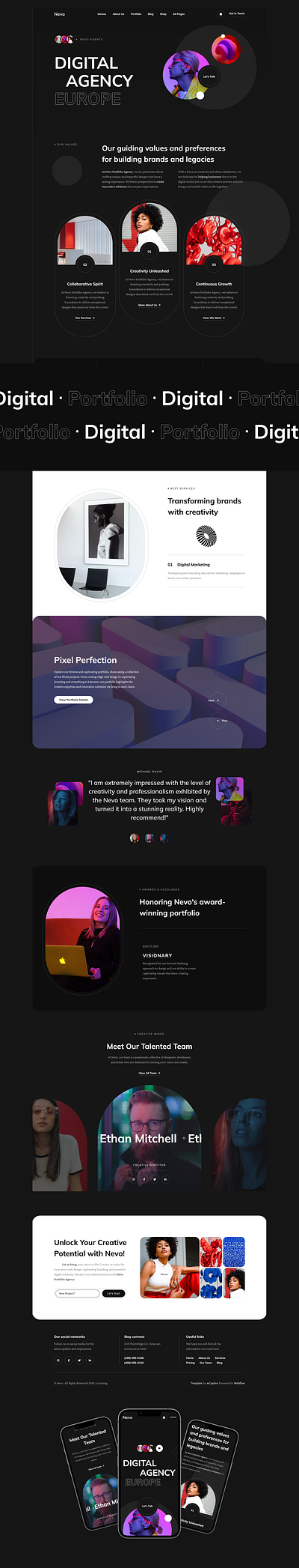 Nevo digital agency portfolio figma design portfolio website portfolio website template professional templates responsive design ui ui design webdesign webflow webflow template webflow website website design