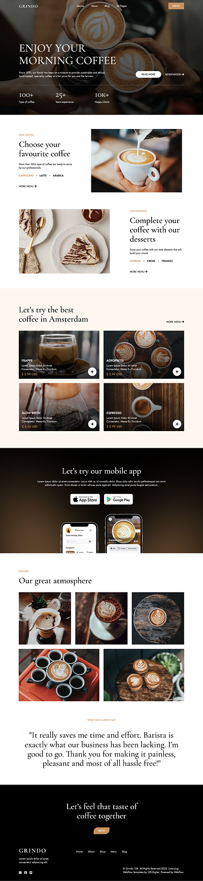 Grindo coffee shop template coffee shop webflow template coffee shop website figma design professional template responsive design u design ui webdesign webflow webflow design webflow template webflow website website design