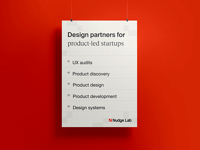 Nudge Lab- Design partners for product-led startups backend branding design system frontend product design product development product discovery prototyping services startups ui uiux user research ux audit