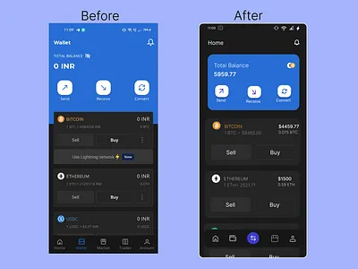 Crypto Wallet before and after UI design app design crypto wallet cryptocurrency design mobile app ui ui design ui designer user interface ux design