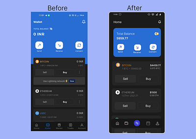 Crypto Wallet before and after UI design app design crypto wallet cryptocurrency design mobile app ui ui design ui designer user interface ux design