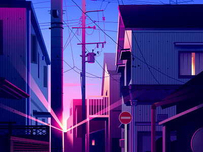 Alley way alley architecture city futur illustration japan japon light neon patrimoine