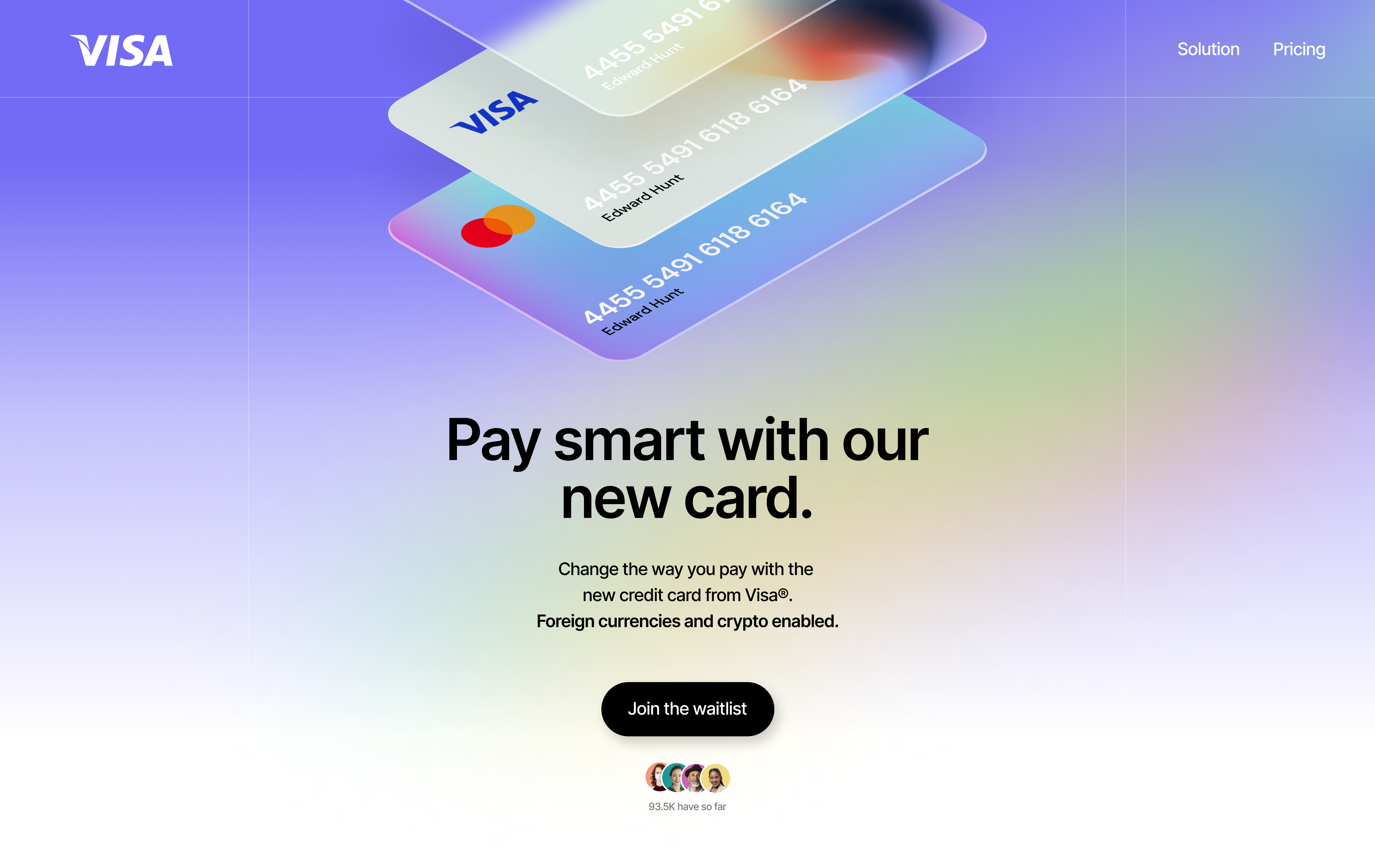 Visa® onboarding page branding design landing page ui ux webdesign
