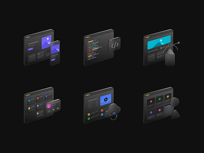 Illustrated Icons 3d clean cloud crm dark data design development e commerce graphic design icons illustration isometric mobile app modern soft shadows style theme ui website