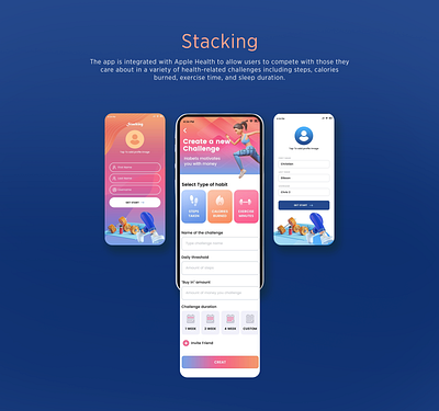 Stacking - A physical fitness app designed by Ansysoft accountability adobe illustrator adobe photoshop applehealth calories competition exercise figma health mobile app neumorphic sleep steps wellness