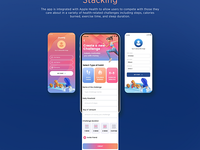 Stacking - A physical fitness app designed by Ansysoft accountability adobe illustrator adobe photoshop applehealth calories competition exercise figma health mobile app neumorphic sleep steps wellness