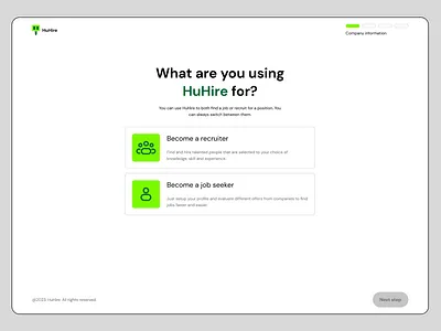 HuHire profile type selector branding design logo onboarding ui ui design uiux design ux design web design web inspiration