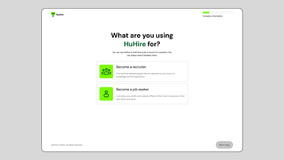 HuHire profile type selector branding design logo onboarding ui ui design uiux design ux design web design web inspiration