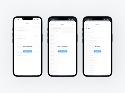 Empty states and navigation · Feedback model · Blink apple balance clean copy currency design empty fin finance interface ios light list minimalist mockup navigation search state ui ux